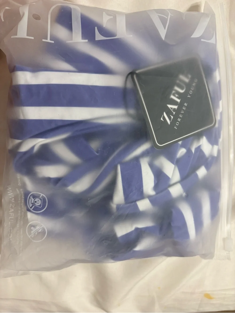 Zaful Blue and White Striped One-Piece Swimsuit with Front Knot Cutout